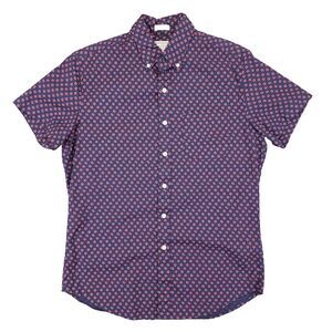 J.Crew Secret Wash Shirting Floral Foulard Shirt Mens S Navy Blue Organic Cotton